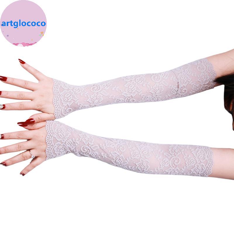 Artglococo 1 Par De Renda De Verão Mangas Compridas Anti-Queimaduras Solares Capa De Braço Feminina Respirável Oco De Mã