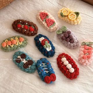 BB clipe franja clipe feito à mão lã crochê doce bonito grampo de cabelo dos desenhos animados frutas outono inverno est