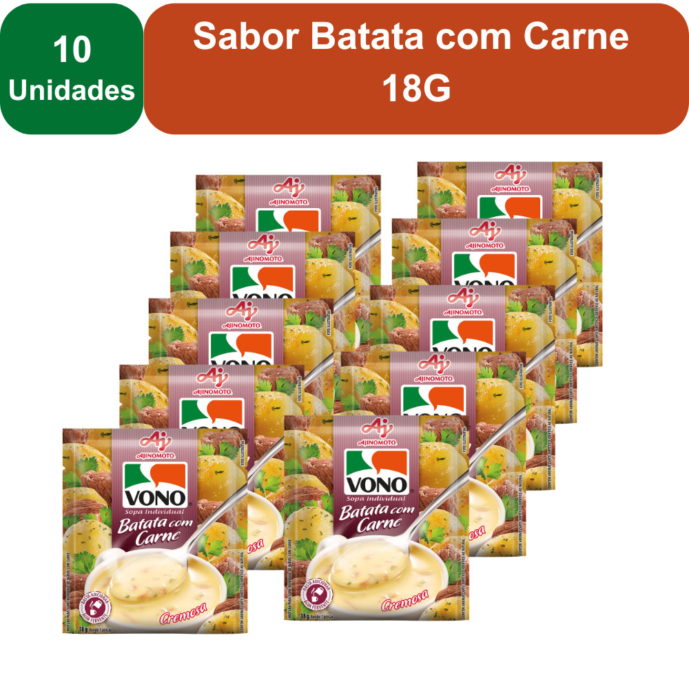 Kit 10 Unidades Sopas Cremosas VONO® Individual Sabor Batata com Carne 18G