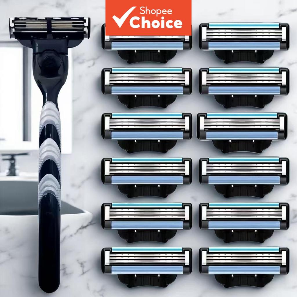 Navalha Manual Masculina com 16 Lâminas e Cabo - Aparelho de 3 Camadas para Barbear Seguro e Cuidados Faciais,