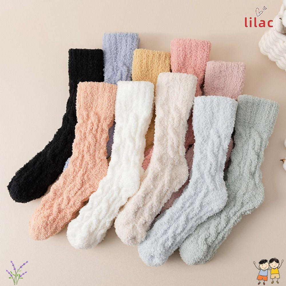 Meias De Veludo Coral LILAC , Algodão De Inverno De Cor Sólida Macias E Fofas Para Dormir
