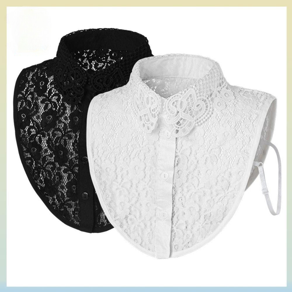 Gola de renda removível, elegante camisa de gola meia em preto e branco, adequada para mulheres e meninas.