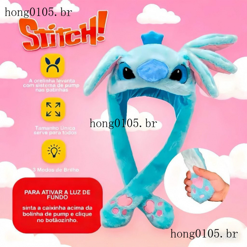 Touca Stitch Que Levanta Orelha E Pisca Gorro Com LED Brilha Anime Desenho Criança Divertido