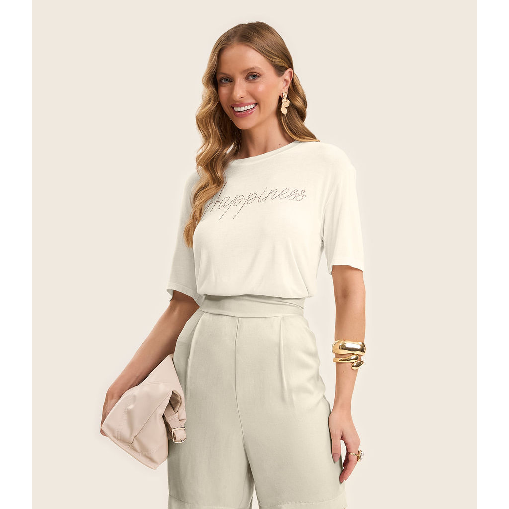 Blusa Feminina Manga Curta Visco Tricot Rovitex Bege