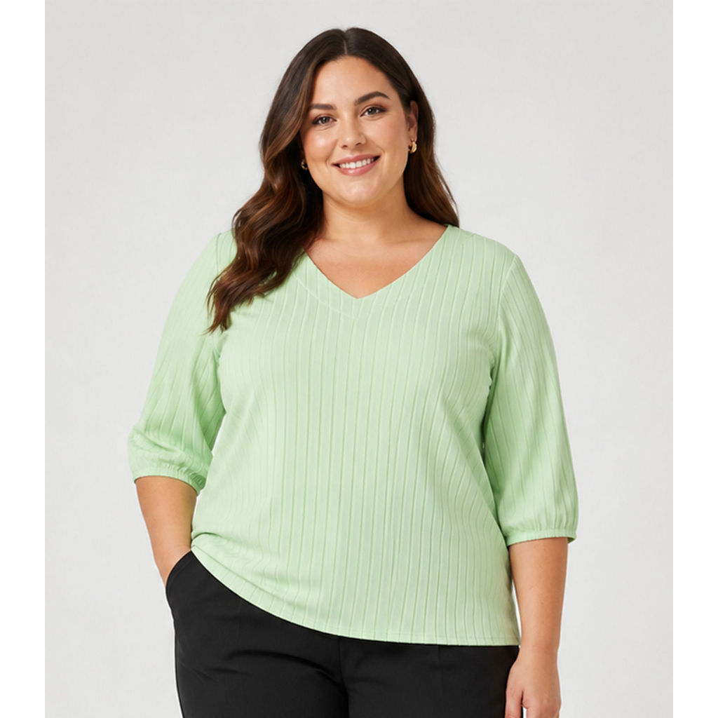Blusa Canelada Plus Infinita Cor Verde