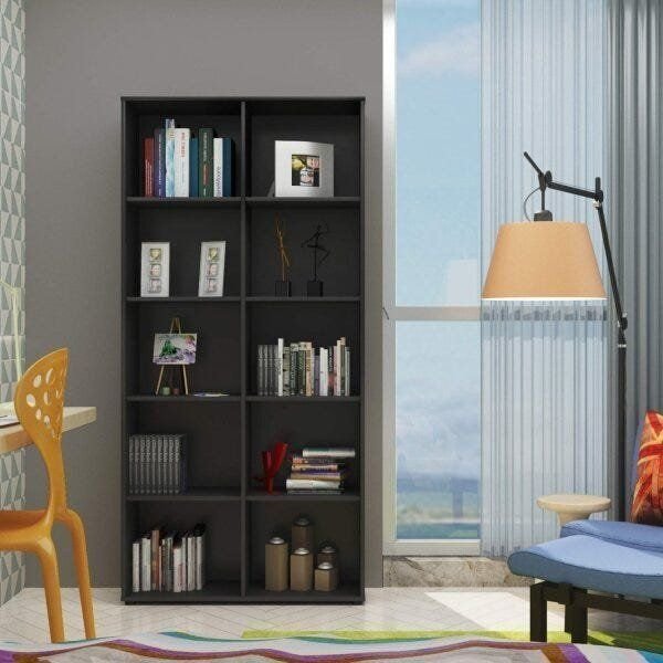 Estante de Livros 90CMX188CM Multiuso Alta 4 Prateleiras Preto Artany Preto