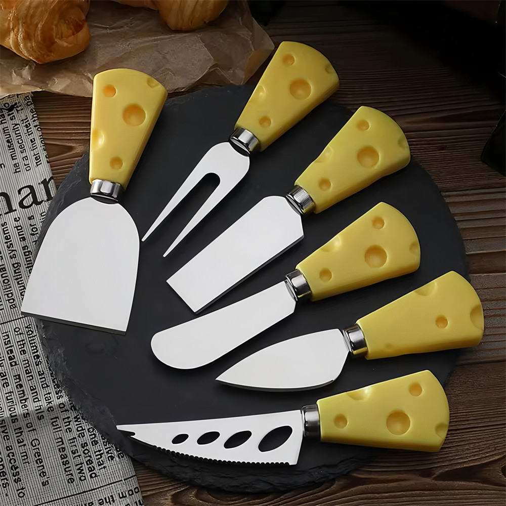 Conjunto de 6 peças de utensílios para queijo: cortador de queijo, faca para bolo lunar, faca para creme e torradas, fac
