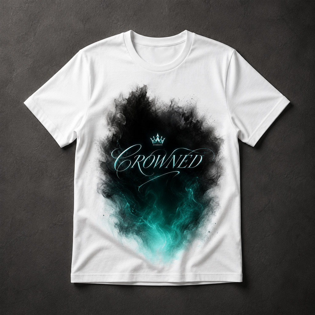 Camiseta Crowned Coroa Fumaça Fogo Turquesa Masculina Estampa Exclusiva Streetwear