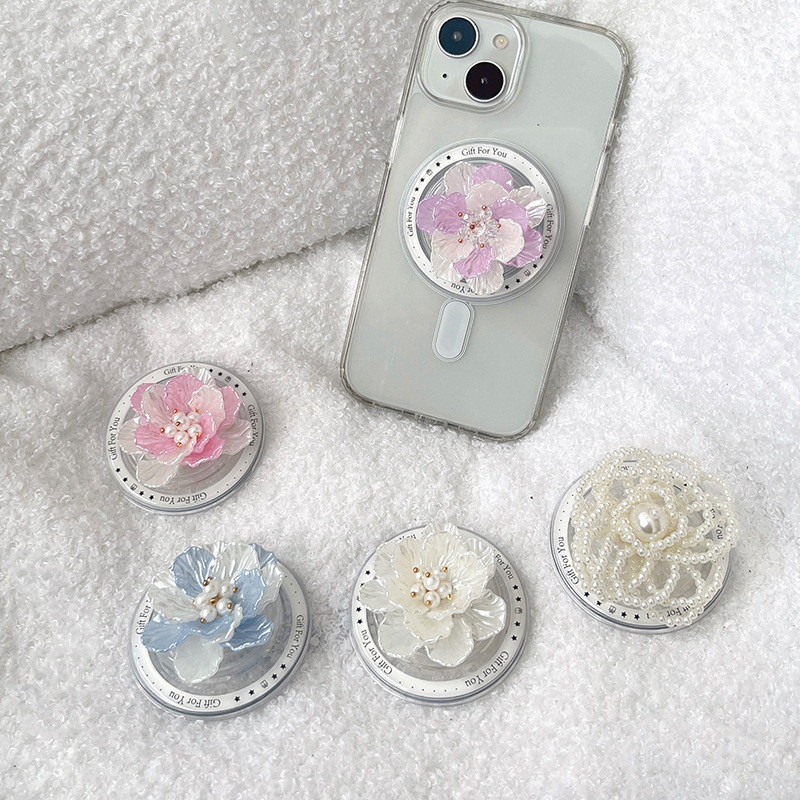 Suporte Magnético Redondo Floral 3D para Telefone, adequado para iPhone 16 15 Pro Max, suporte de mesa retrátil com anel
