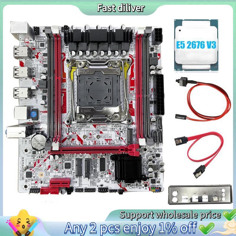 Placa-Mãe X99 + E5 2676 V3 CPU X99G757 Para Jogos LGA 2011-3 DDR3 HM55 Chip Suporta Até 64 Gb De Memória