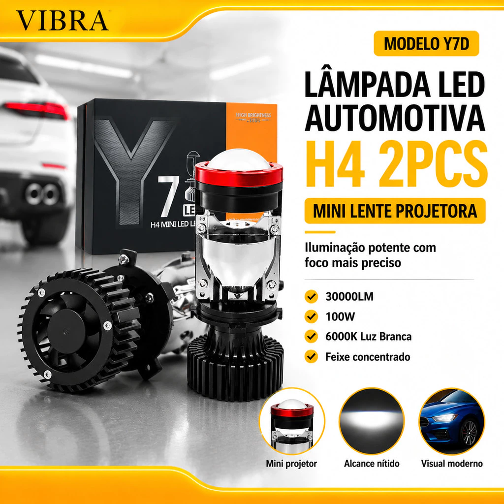 2PC Y7D Automotive LED Headlights H4 Lens Super Bright Tangent High and Low Focus Integrated Range
