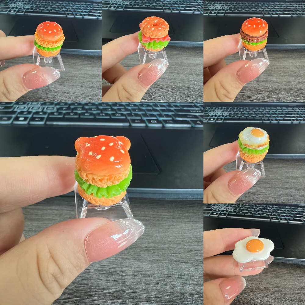 Personalidade Transparente Keycap Bonito Dos Desenhos Animados Hambúrguer Ovo Keycaps Para Teclado Mecânico Ecs Chave De