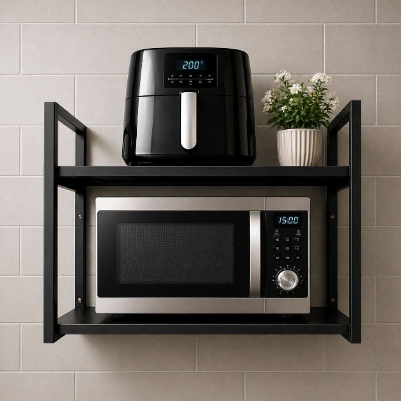 Imagem Suporte para Microondas, Forno Elétrico, Air Fryer, Forninho | Prateleira de Parede Nicho Multiuso Industrial em Aço