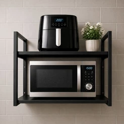 Suporte para Microondas, Forno Elétrico, Air Fryer, Forninho | Prateleira de Parede Nicho Multiuso Industrial em Aço