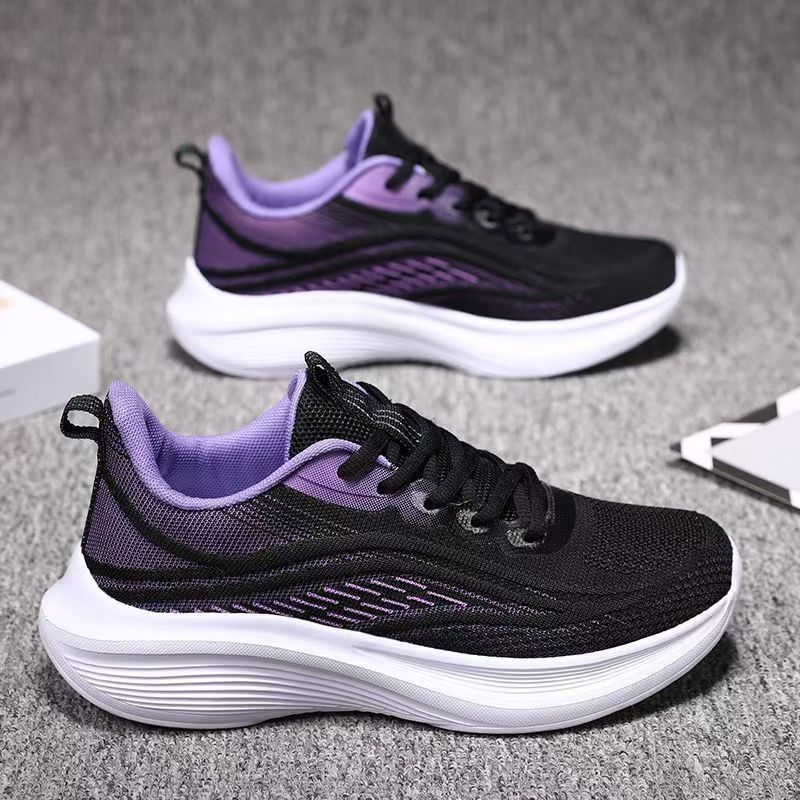 Novo estilo voando tecido tênis feminino primavera outono malha leve sola macia absorção de choque Ultra-leve tênis de c