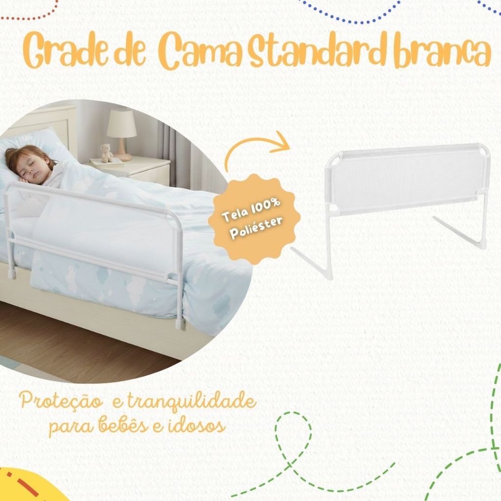 Grade De Cama Com Tela de Proteção Segurança Para Crianças e Idosos Cama Normal Ou Box