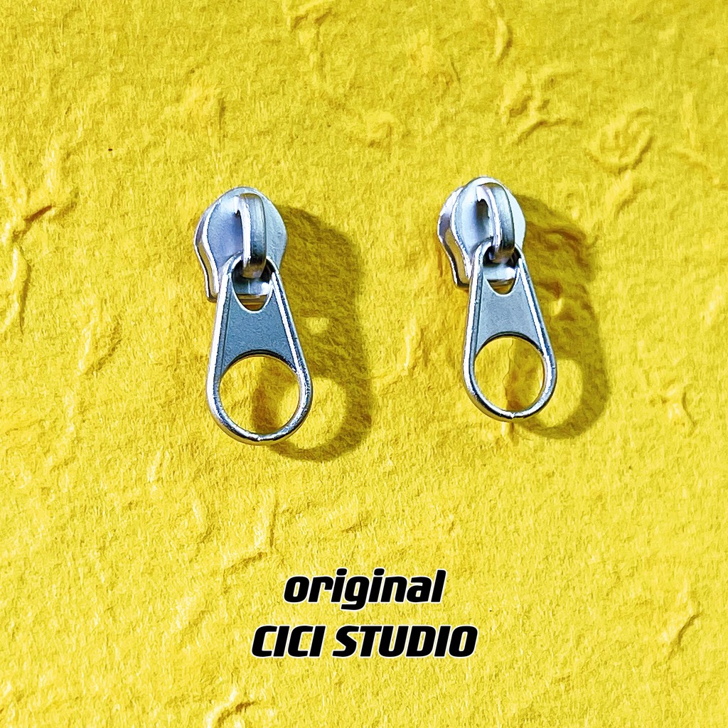 CICI925 brincos de agulha de prata masculino zíper cabeça brincos casal novo único simples brincos feminino nicho Design
