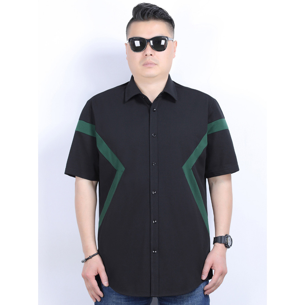 Plus size roupas masculinas estilo verão na moda gordo solto mais gordura plus size lapela masculina camisa de manga cur