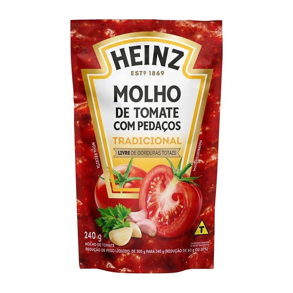 Molho de Tomate Heinz Tradicional Sachê 240g - Embalagem com 32 Unidades