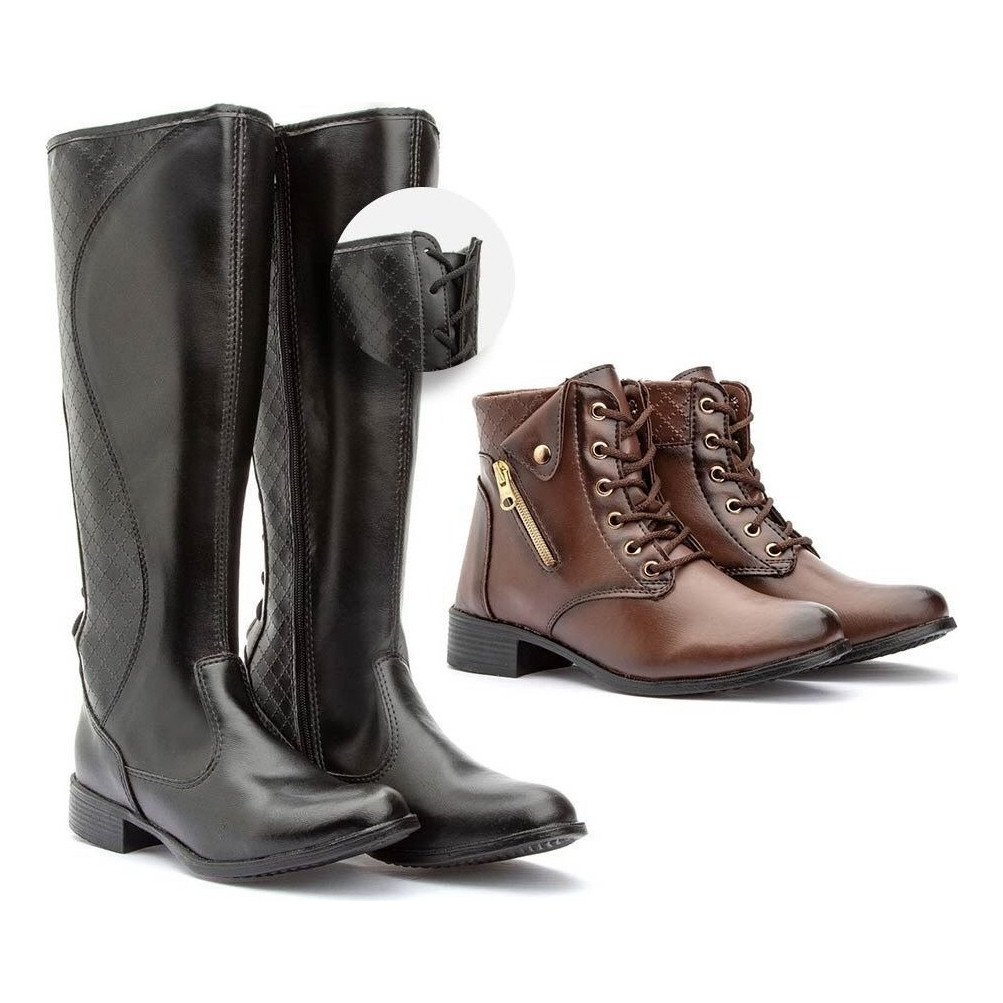 Kit 2 Botas  Feminina Cano Longo Montaria Coturno Cano Médio