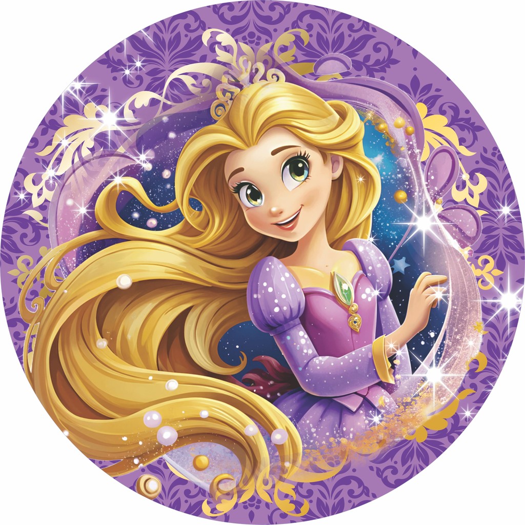 Rapunzel Painel Redondo Festa Infantil | Decoração Princesa Enrolados Disney | Tecido Premium | 150x150cm 50x50cm