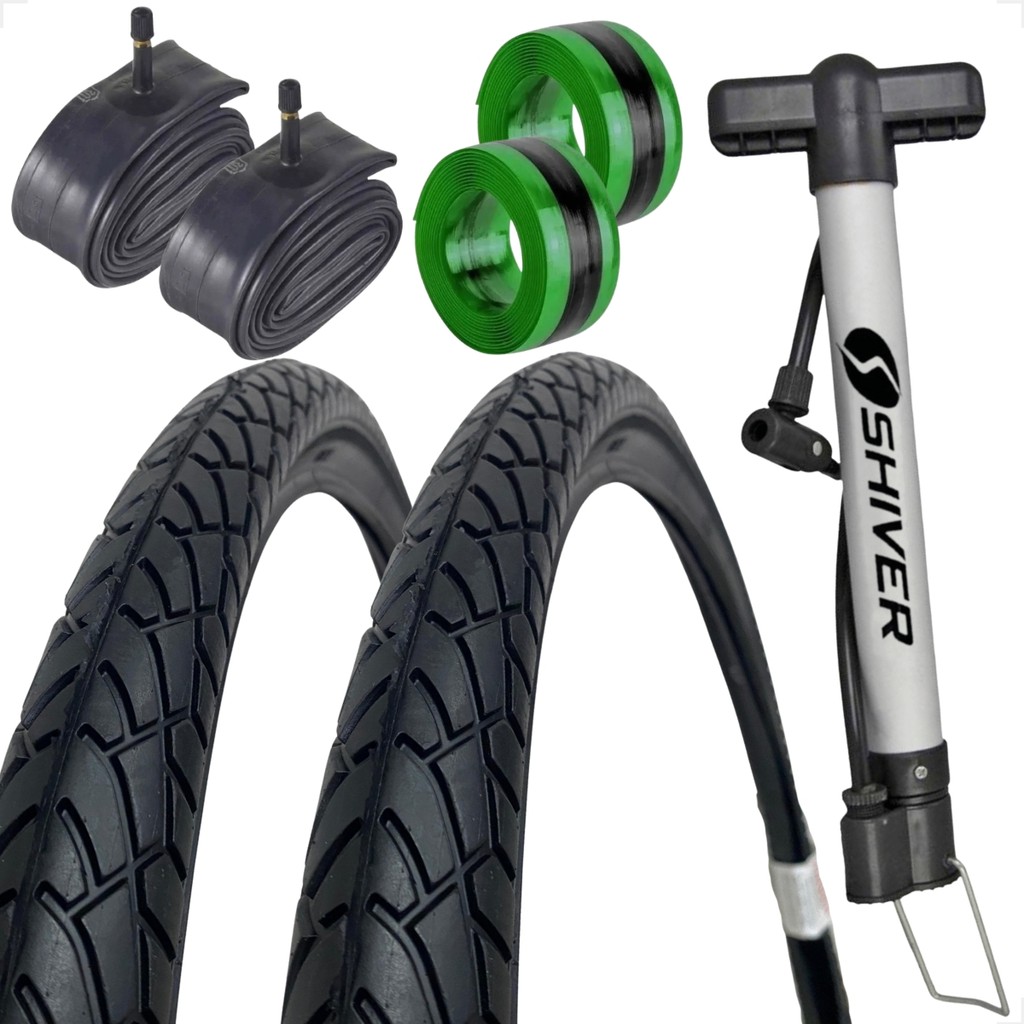 PAR Pneu Bicicleta Shiver Praieiro Passeio Aro 26 X 1.95 Balão Urbano PAR Camara bomba fita antifuro