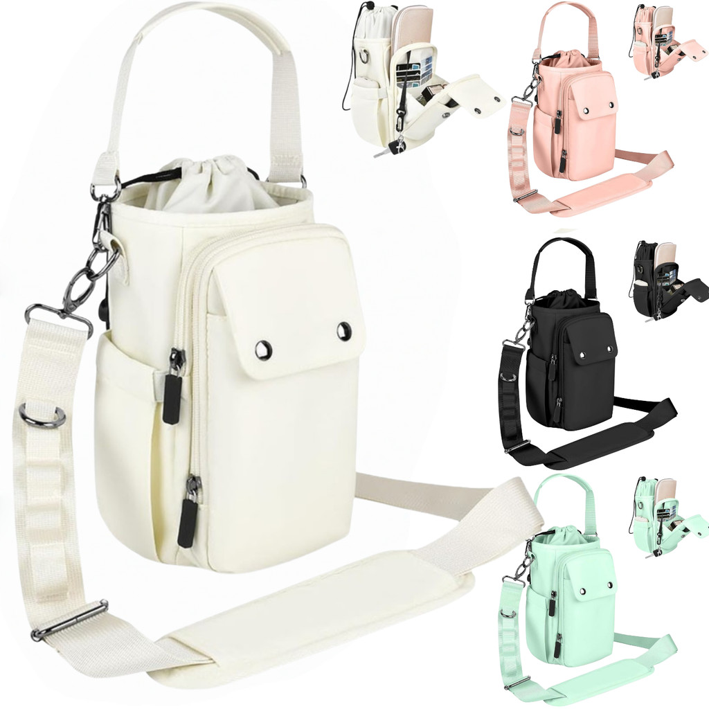 Bolsa para Garrafa 40oz Impermeável 5 Bolsos Alça Ajustável com Mosquetão Uso nas Costas e Transversal Esporte e Viagem