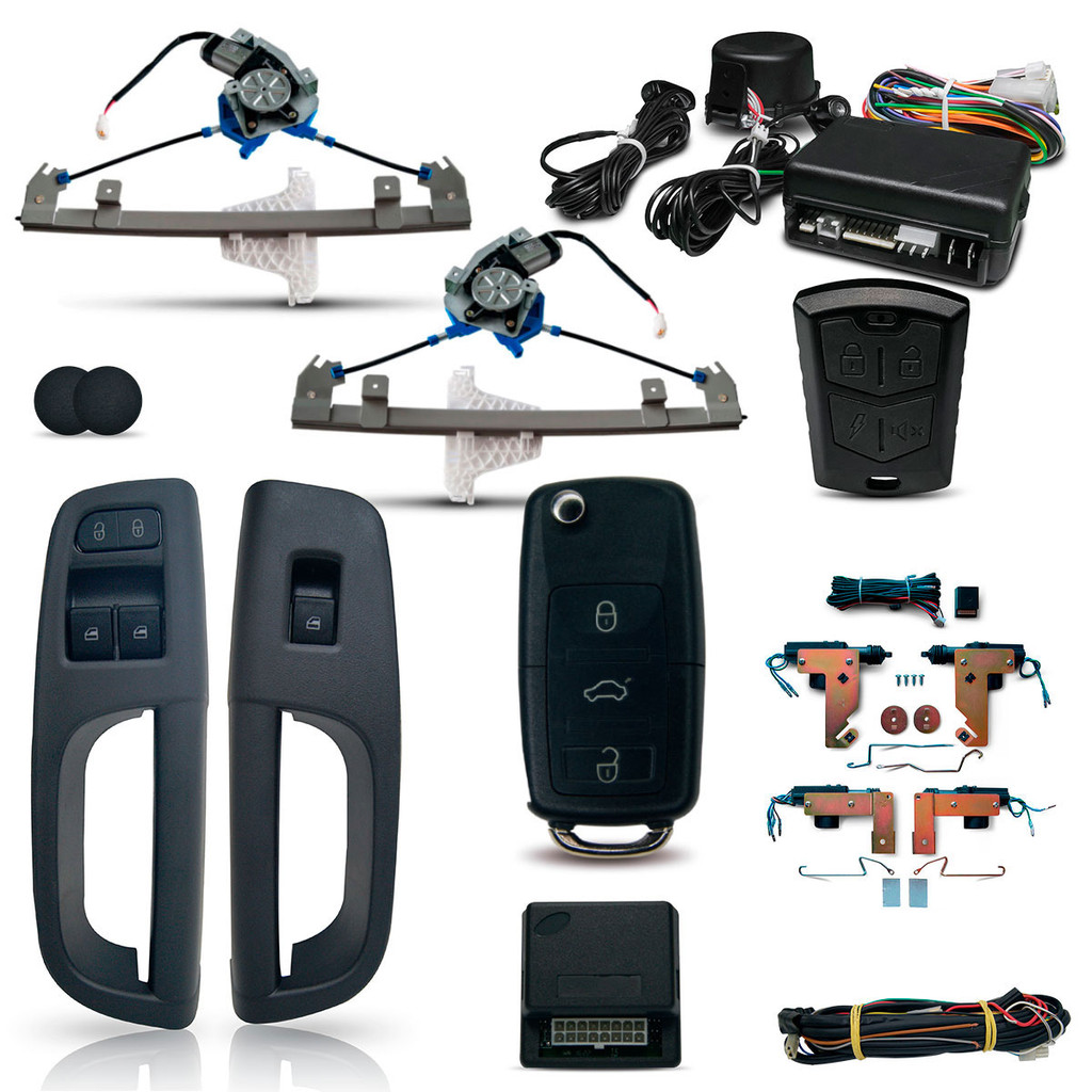 Kit Vidro Eletrico + Trava + Alarme Com Canivete especifico Gol G5 G6 G7 Voyage Dianteiro Inteligente