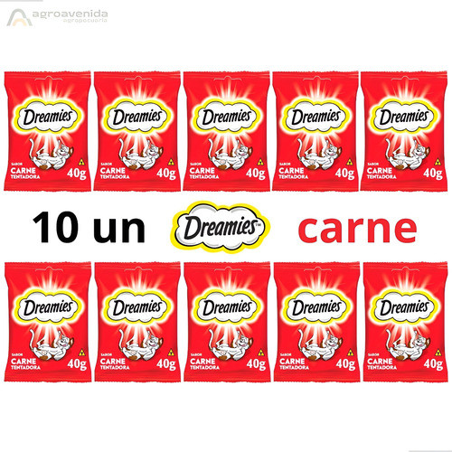 kit Petisco Dreamies Para Gatos Adultos Sabor Carne 40g 10un em Oferta na Shopee