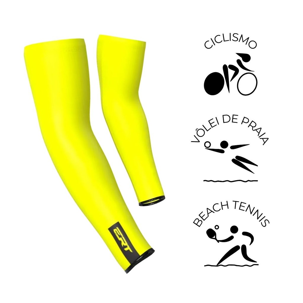 Manguito mangote ciclismo corrida verão ERT Amarelo Flúor proteção solar UV 50