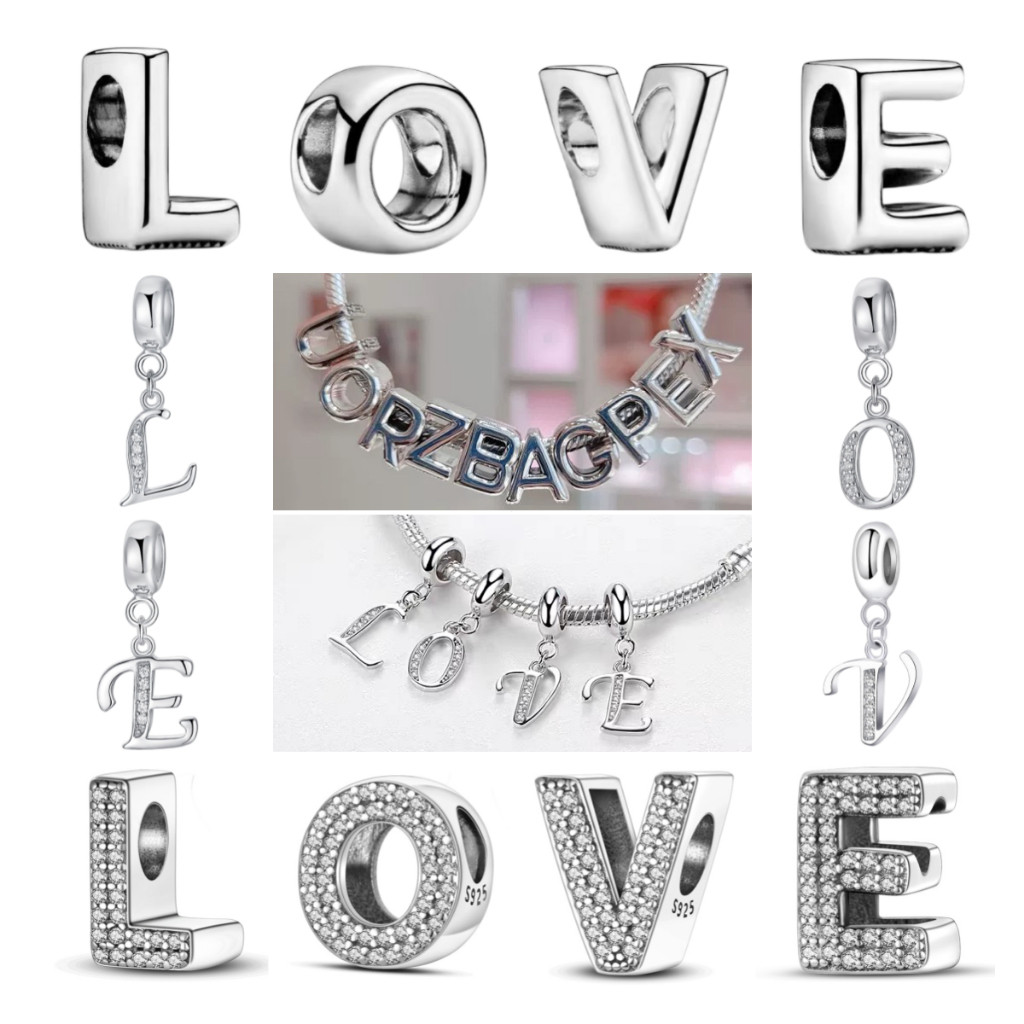 Berloque Letras Alfabeto PRATA S925 PAVÉ-Monograma-Charme Para Pulseira , Colar E
