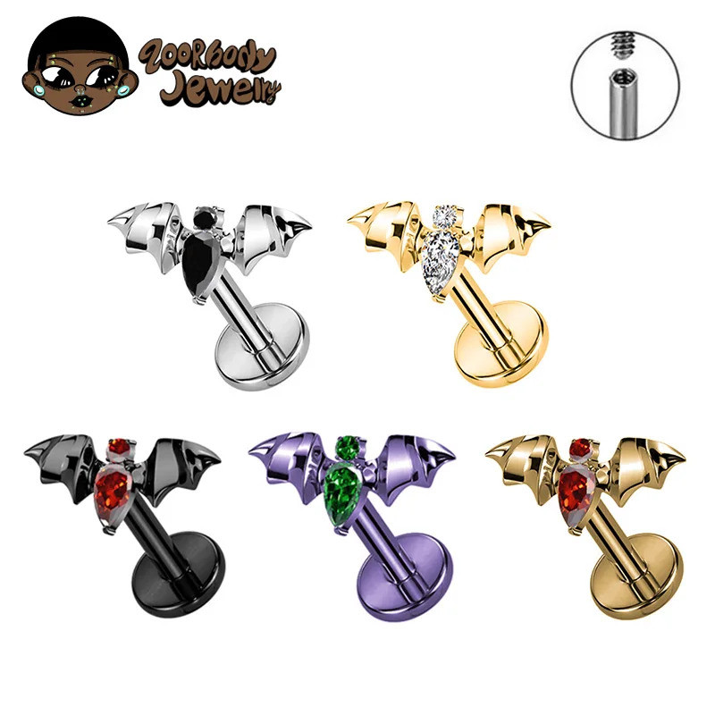 Piercing Titânio Mini Morcego 16G Labret Para Conch Helix Tragus Cartilagem Jóias Corporais