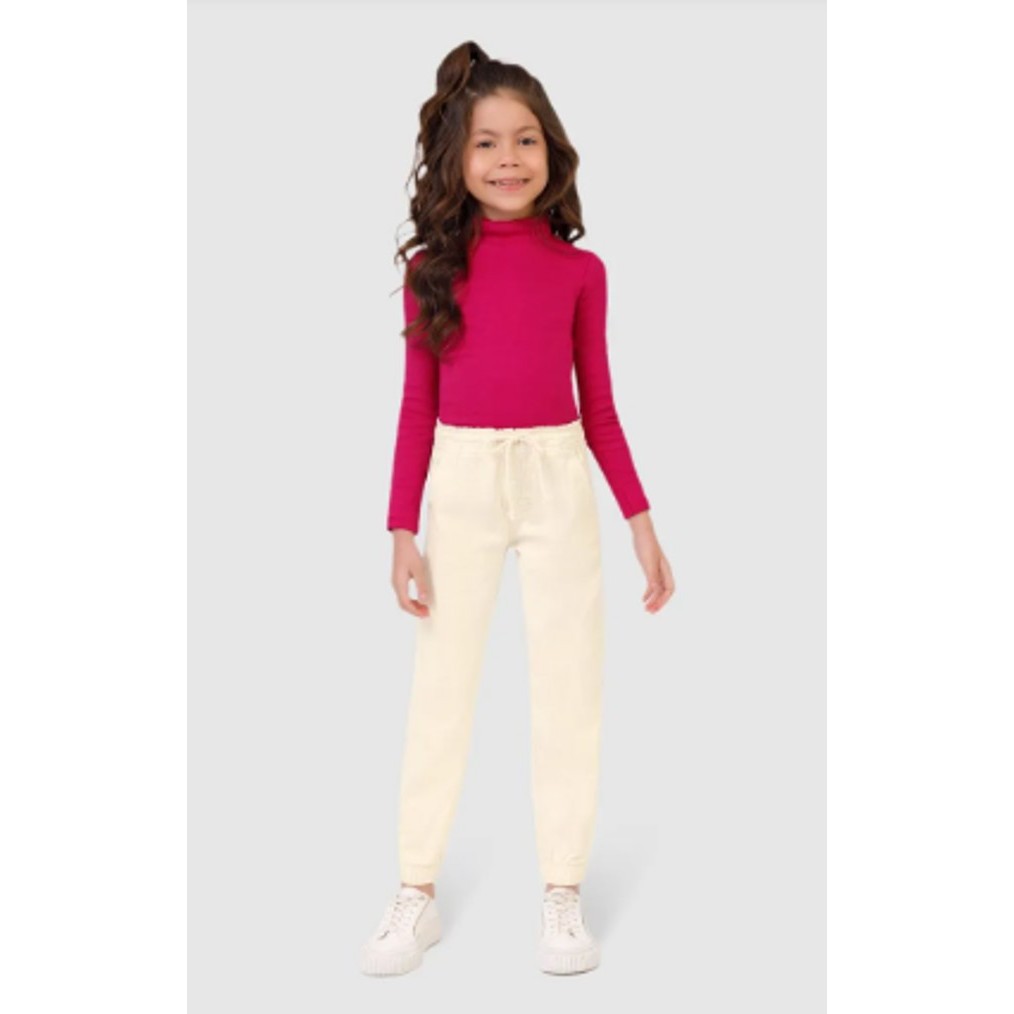 Calça Infantil Menina Jogger Cós Elástico Em Sarja Com Elastano Malwee Kids - Off White