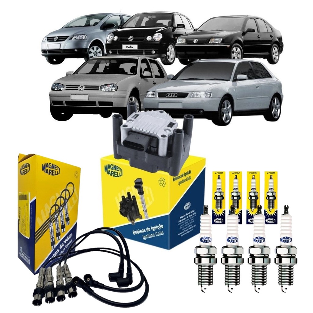 Bobina + Cabo + Vela Ignicao Fox Gol Golf 1.0/1.6 8v Ea111 Conector 4 Pinos em Oferta na Shopee