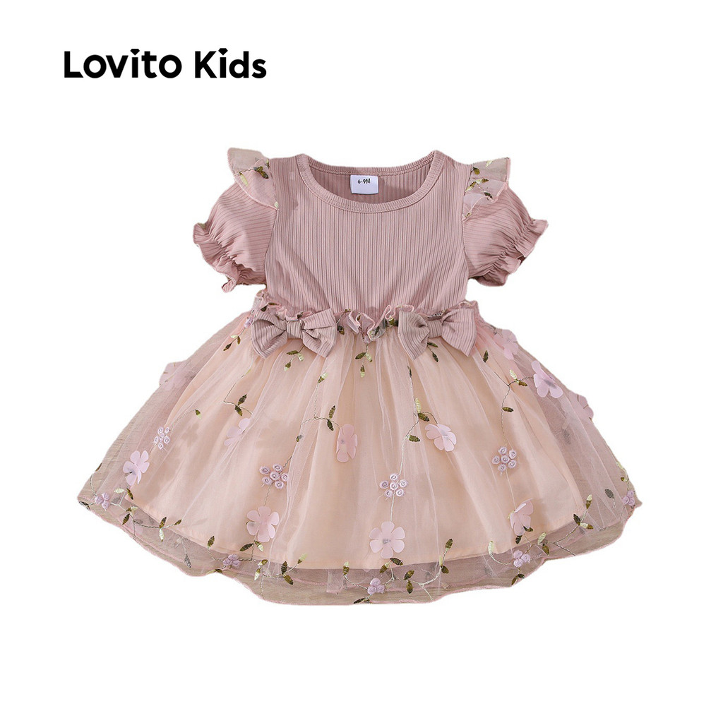 (New) Lovito Kids Vestido Casual de Malha Contrastante com Laço e Alça de Mola/verão Rosa para bebê LNL115151 em Oferta na Shopee