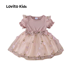 (Casual) Lovito Kids Vestido de Malha Contrastante com Laço e Alça de Mola/verão Rosa para bebê LNL115151