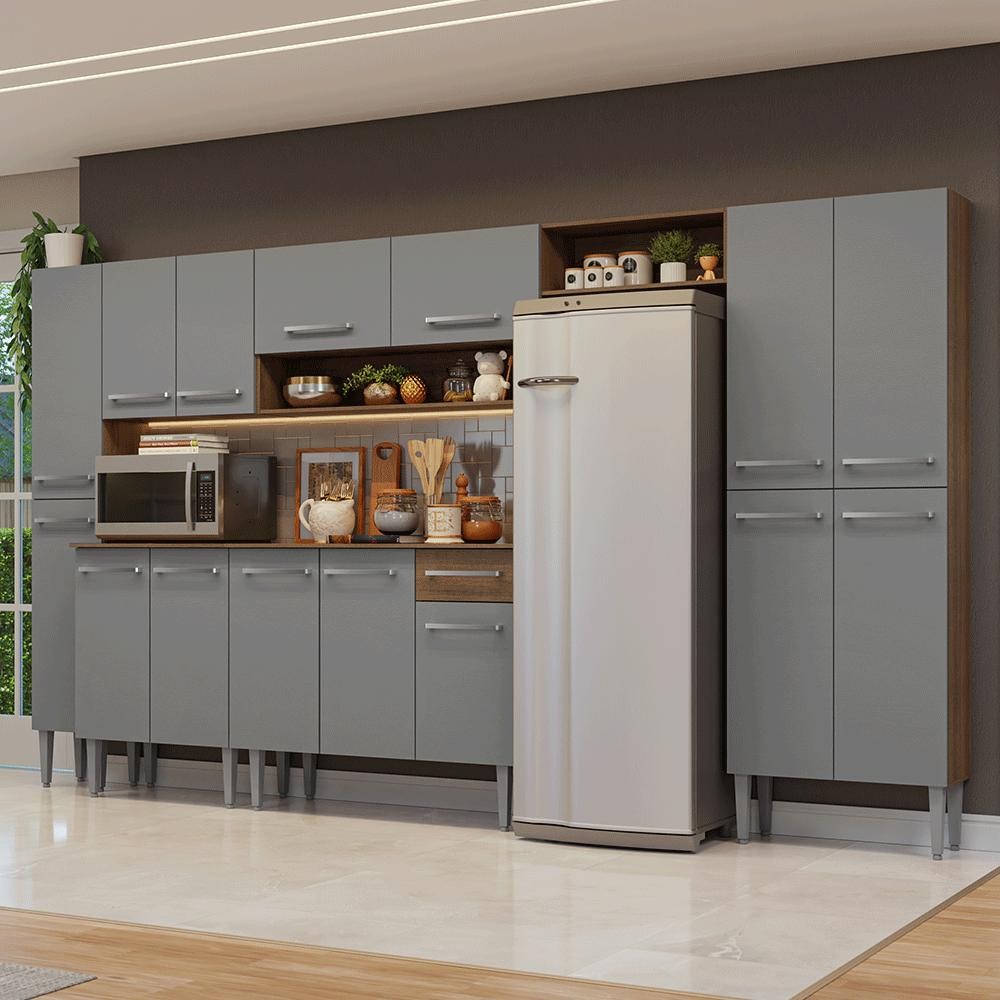 Armário de Cozinha Completa 325cm Rustic/Cinza Emilly Madesa 07