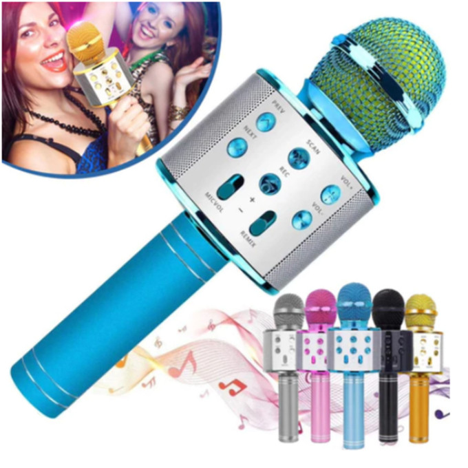 WS-858 - Microfone Infantil de Karaoke Microfone de Brinquedo Sem Fio Bluetooth
