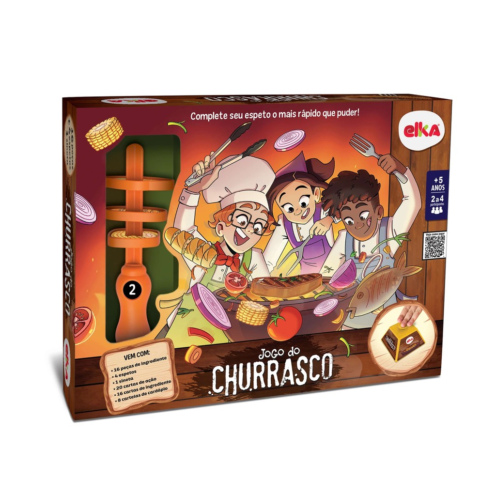 Jogo do Churrasco +5 anos - Espetos, Cartas e Diversão em Família Elka - 1298 em Oferta na Shopee