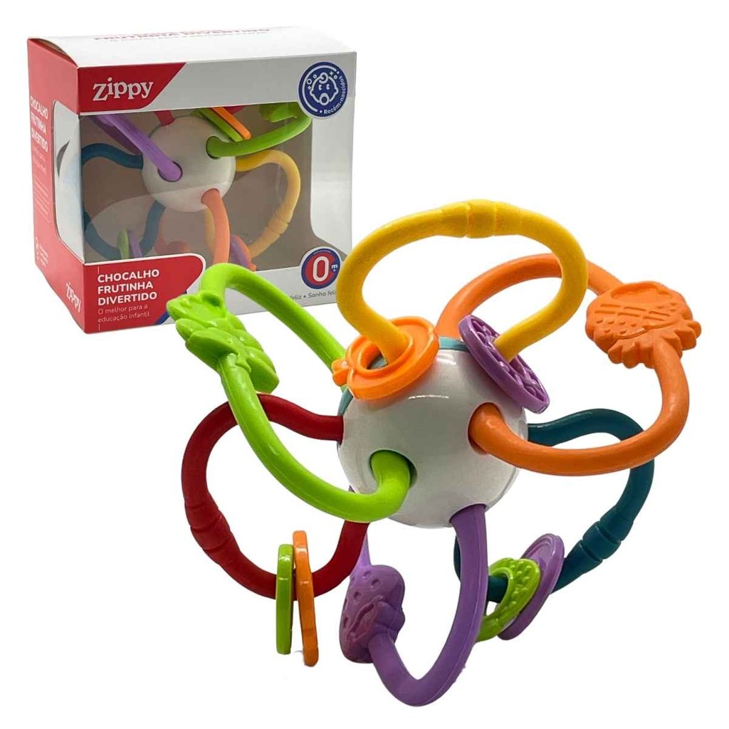 Brinquedo Bebe Chocalho com Barulho Suave Mordedor Sensorial Massageador Zippy