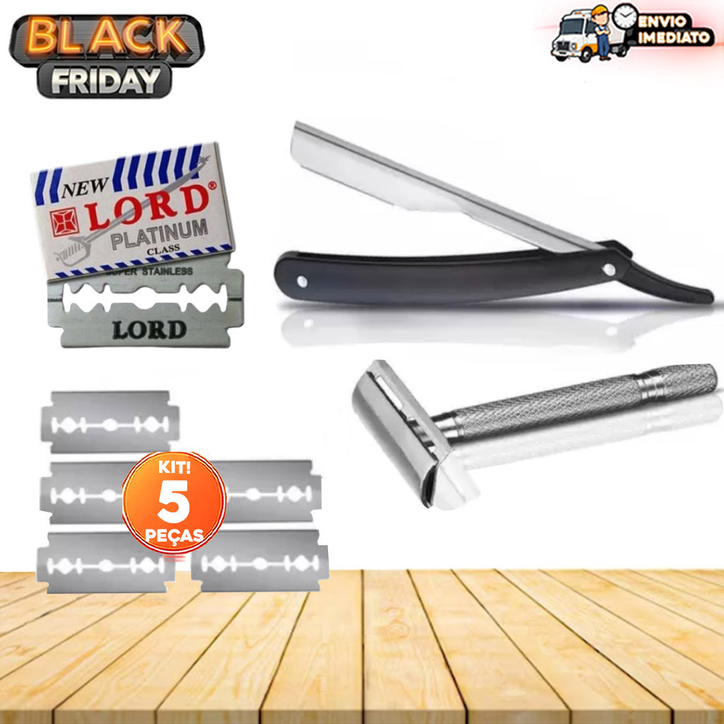 Kit Navalha Barbear Profissional +Aparelho Retro+ Navalhete Sekich + 5 Lâminas