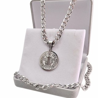 Corrente Masculina + Medalha São Bento Aço Inox Prateado em Oferta na Shopee