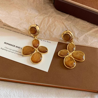 Brincos Vintage Melad de Pétalas de Âmbar para Mulheres, Joias de Orelha Elegantes e Bonitas de Luxo Leve