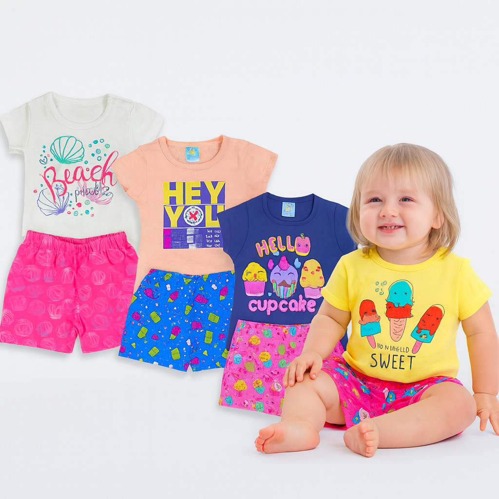 Kit Sortido 10 Peças  Roupa Infantil Menina Verão Conjunto Bebê Menina Verão Kit 5 Conjuntos de Verão Menina Manga Curta