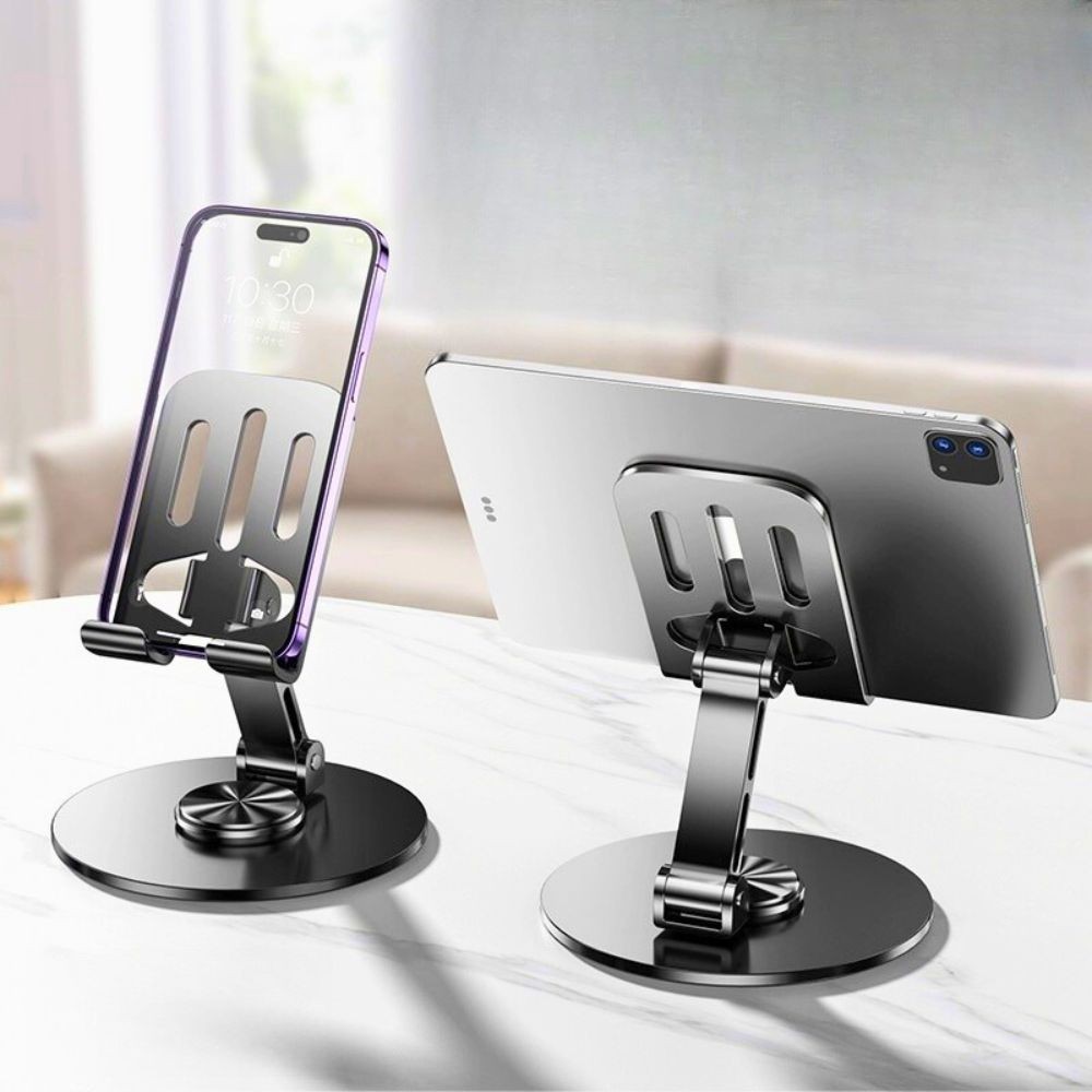 Suporte para Celular Alumínio de Mesa Base Giratória Ajustável 360º para Smartphones e Tablets