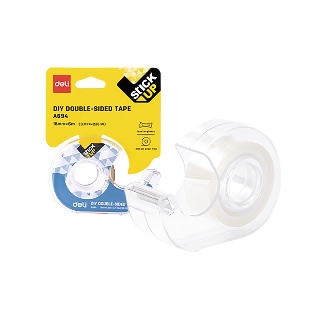 Fita Adesiva Dupla Face Transparente c/ Suporte 18mm Deli