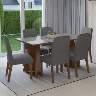 Conjunto Sala de Jantar Tampo de Vidro 6 Cadeiras Rustic/Cinza/Silver Madrid Madesa em Oferta na Shopee