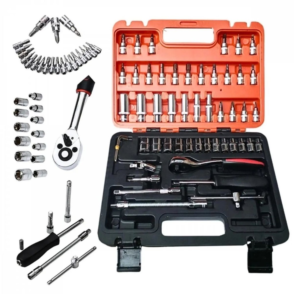 Kit Jogo Ferramentas 46 ou 53 Peças Soquete Catraca Maleta Multiuso Profissional Carro Moto Casa