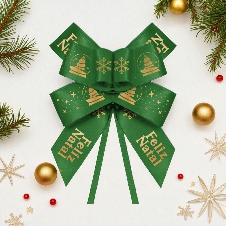 Laço Fácil de Fita de Cetim - Feliz Natal - Verde - 22mm - 5 unidades - Progresso - Rizzo