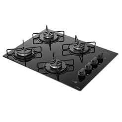 Cooktop 4 Bocas a Gás Atlas Agile Up com Mesa de Vidro e Queimador Mega Chama Preto Bivolt